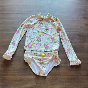 Size 10 Janie and Jack Pink yellow roses long sleeve rash guard set